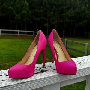 Jessica Simpson Hot Pink Snakeskin pattern platforms.